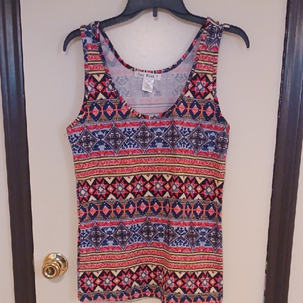 Say What? Red, White, Yellow and Blue Fitted Tank Top